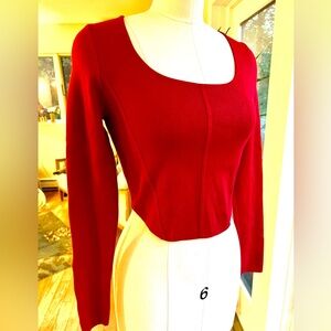House of Harlow 1960 red knit ribbed long-sleeve scoop neck crop sweater top